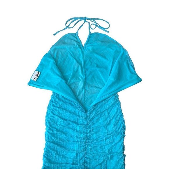 Ganni Ruched Stretch Lace Halter Maxi Dress - Picture 8 of 15